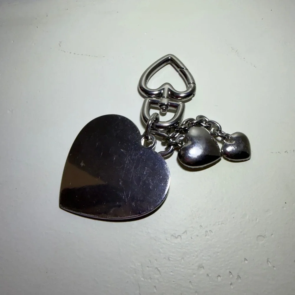 Vintage Y2K Rare Juicy Couture Keychain Bag Charm Heart Rhinestone Logo Silver